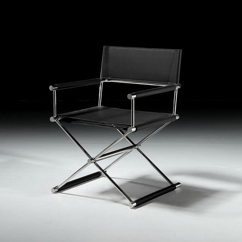 Minimalist Cross Saddle Leather Steel Dining Chair