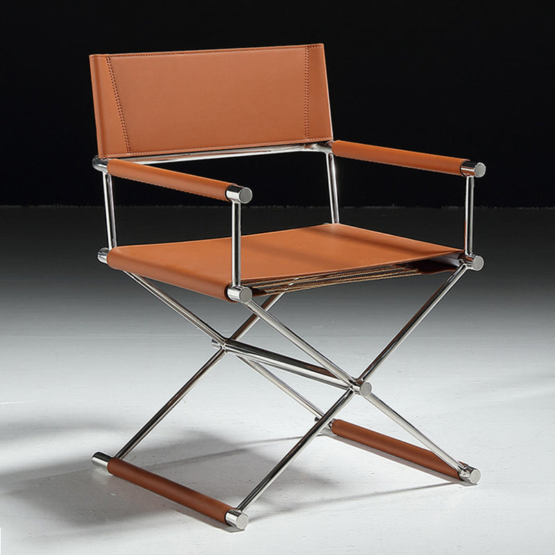 Minimalist Cross Saddle Leather Steel Dining Chair