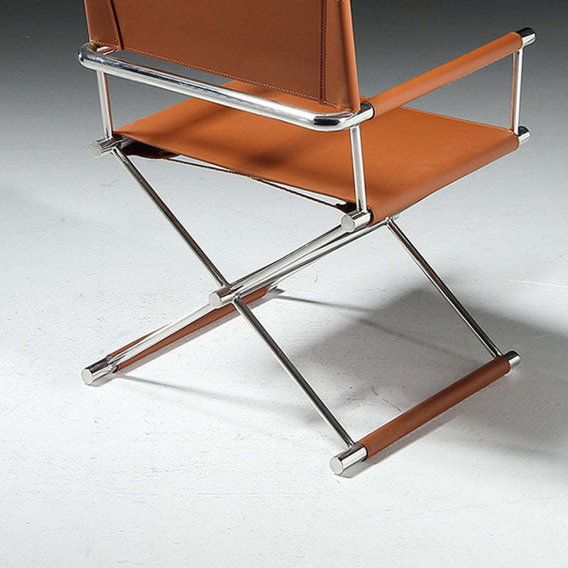 Minimalist Cross Saddle Leather Steel Dining Chair