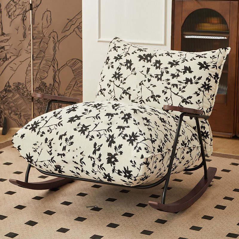 Retro ink flannelette wood iron recliner, Lighom — Without Footstool / White
