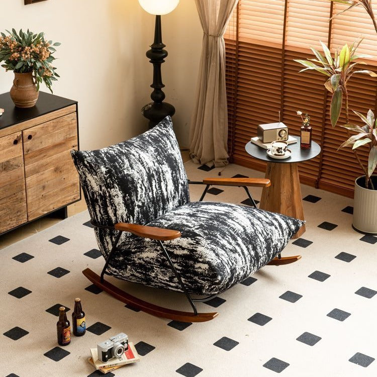 Retro Ink Painting Flannelette Iron Wood Recliner