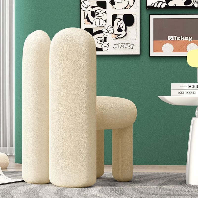 Nordic Rabbit Ears Lambswool Wood Vanity Stool — Black