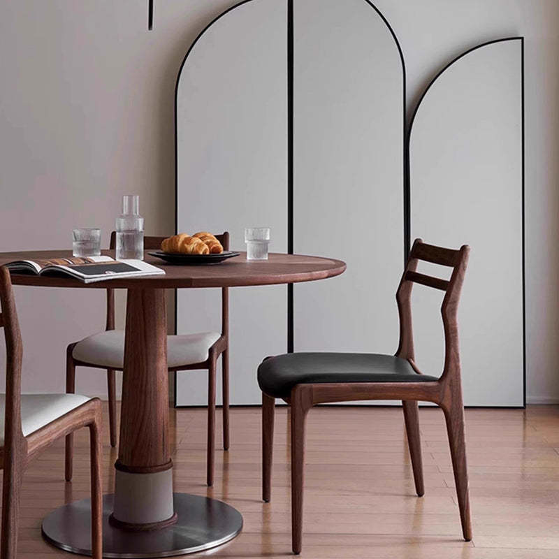 Retro Leather Ash Dining Chair — Walnut Color / Off White