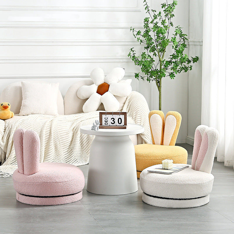 Rabbit Ears Swivel Lambswool Wood Low Stool — White