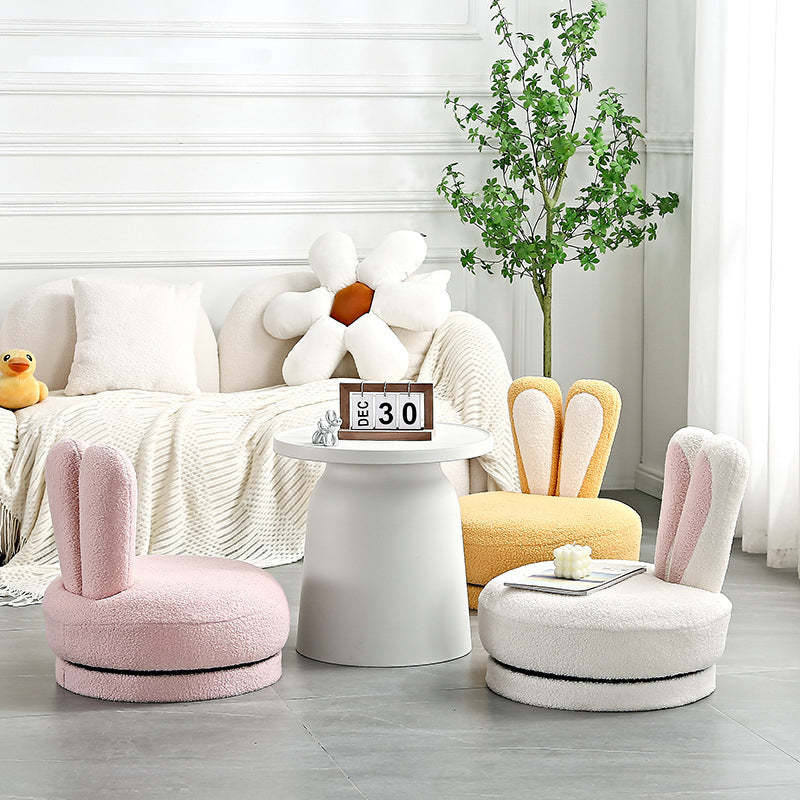 Rabbit Ears Swivel Lambswool Wood Low Stool — White