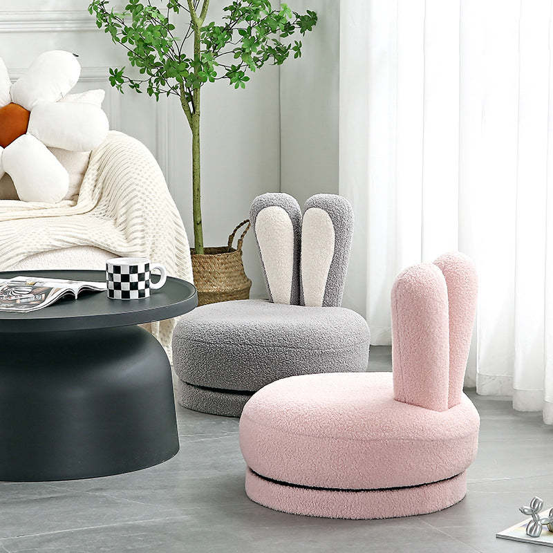 Rabbit Ears Swivel Lambswool Wood Low Stool — Pink