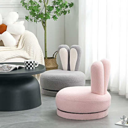 Rabbit Ears Swivel Lambswool Wood Low Stool — Pink