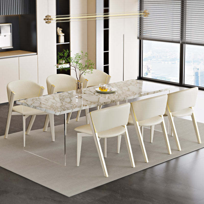 Scandinavian Sector PU Steel Dining Chair — Milky White Color
