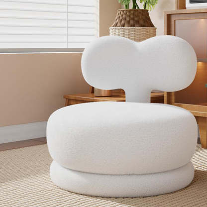 Contemporary Swivel Lambswool Low Stool — Rabbit Ears / Pink