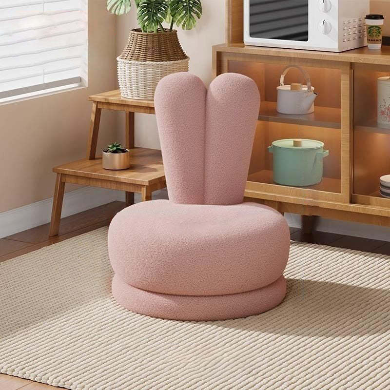 Contemporary Swivel Lambswool Low Stool — Half Arc / Pink