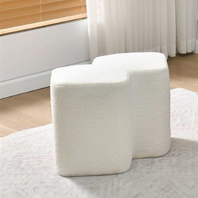 Nordic Lambswool Wood Splicing Footstool — Caramel