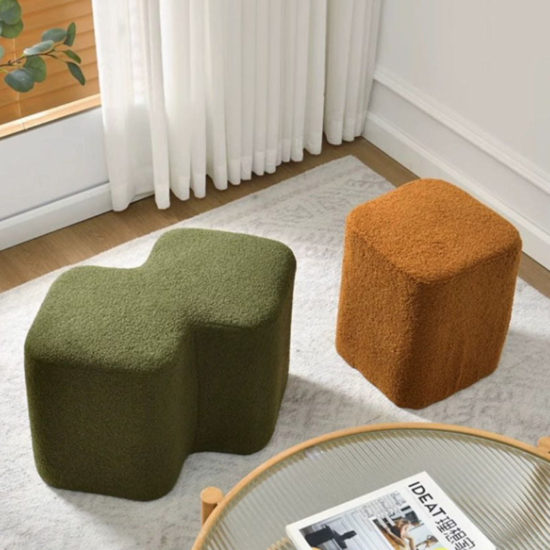Nordic Lambswool Wood Splicing Footstool — Off White