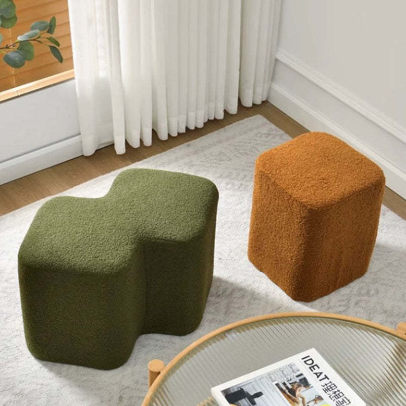 Nordic Lambswool Wood Splicing Footstool — Off White