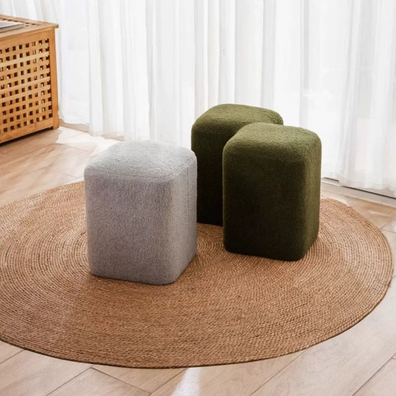 Nordic Lambswool Wood Splicing Footstool — Caramel