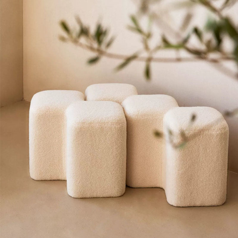 Nordic Lambswool Wood Splicing Footstool — Caramel