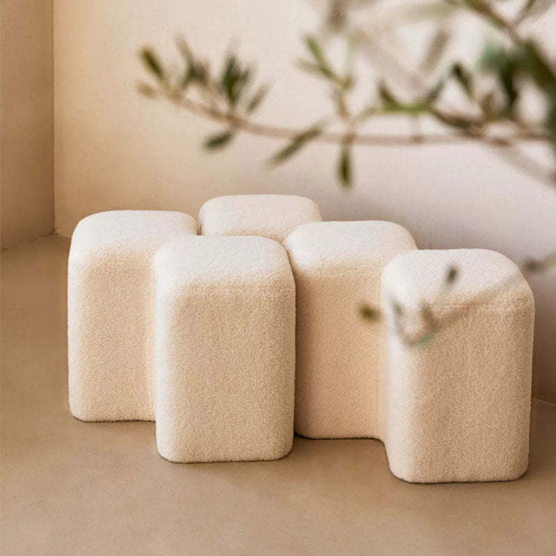 Nordic Lambswool Wood Splicing Footstool — Caramel