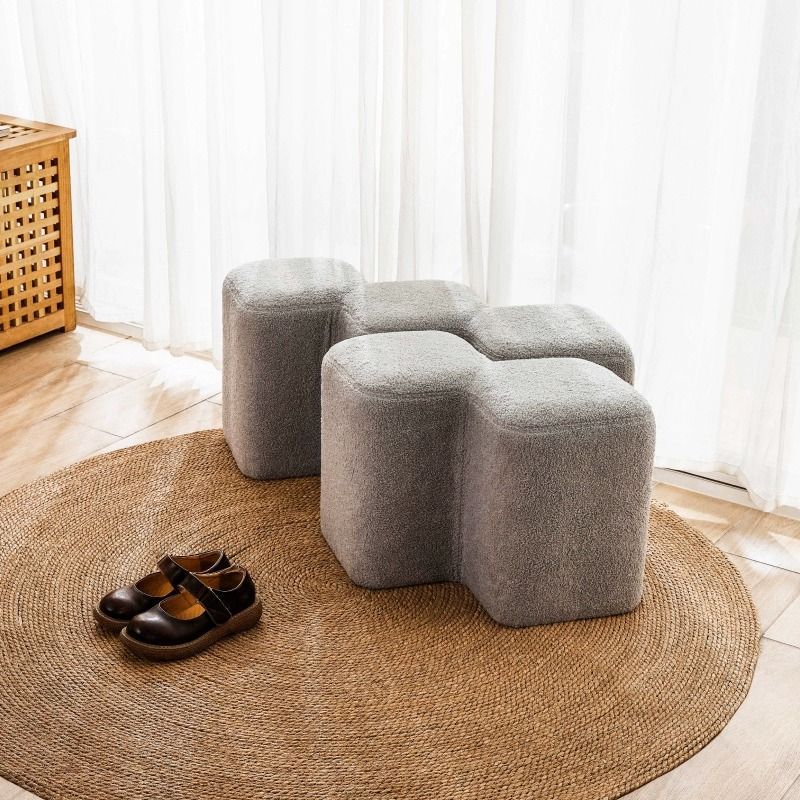 Nordic Lambswool Wood Splicing Footstool — Gray