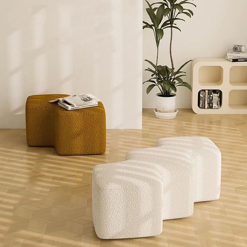 Nordic Lambswool Wood Splicing Footstool — Off White