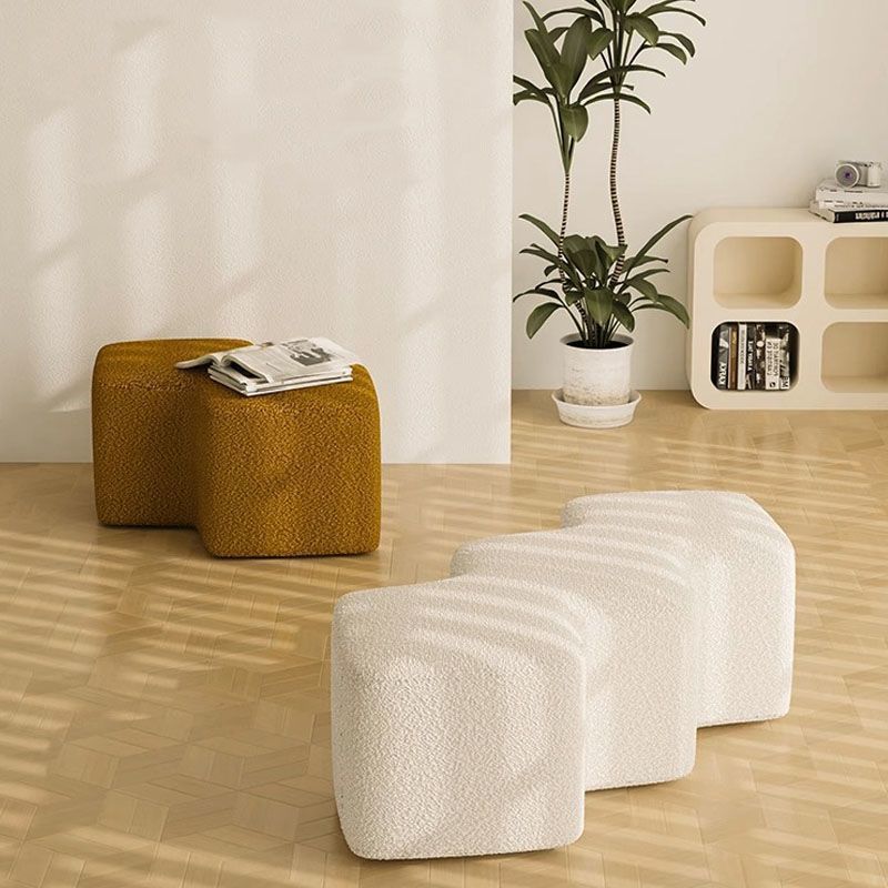 Nordic Lambswool Wood Splicing Footstool — Off White