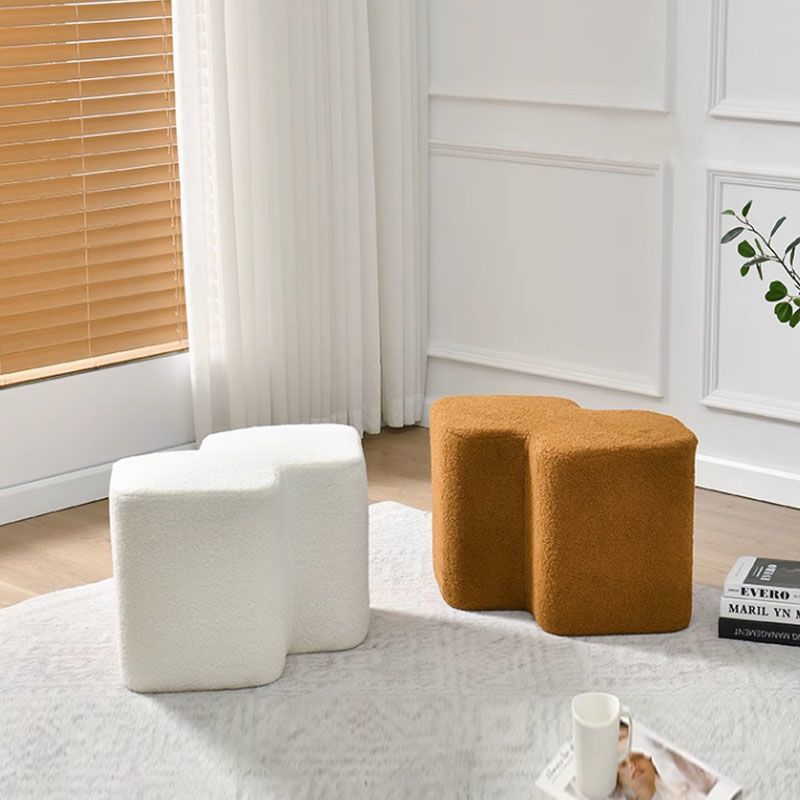Nordic Lambswool Wood Splicing Footstool — Gray