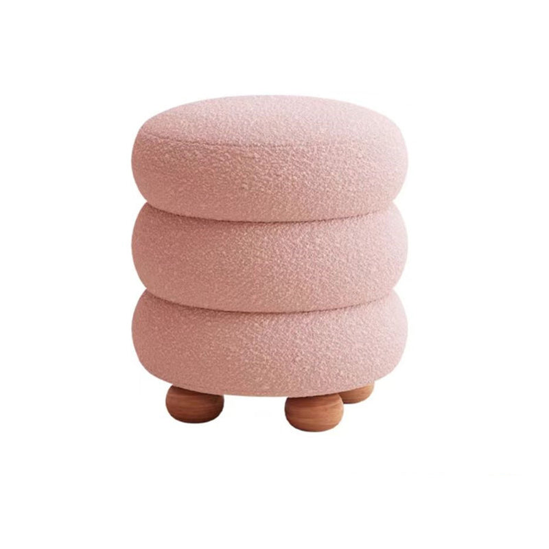 Nordic Candied-Haws Lambswool Solid Wood Backless Footstool