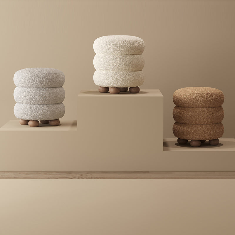 Nordic Candied-Haws Lambswool Solid Wood Backless Footstool