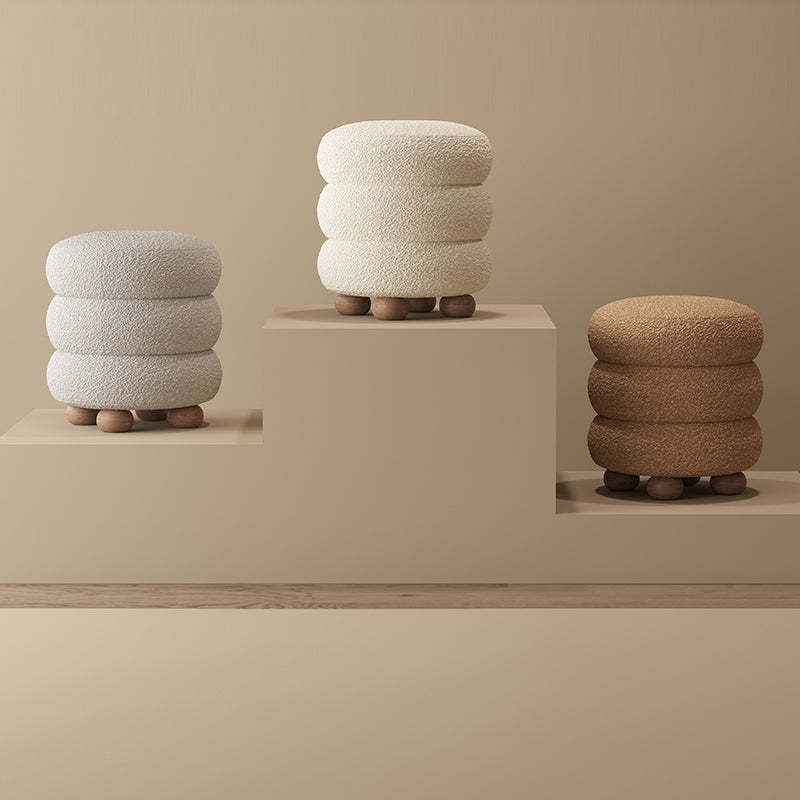 Nordic Candied-Haws Lambswool Solid Wood Backless Footstool — Off White