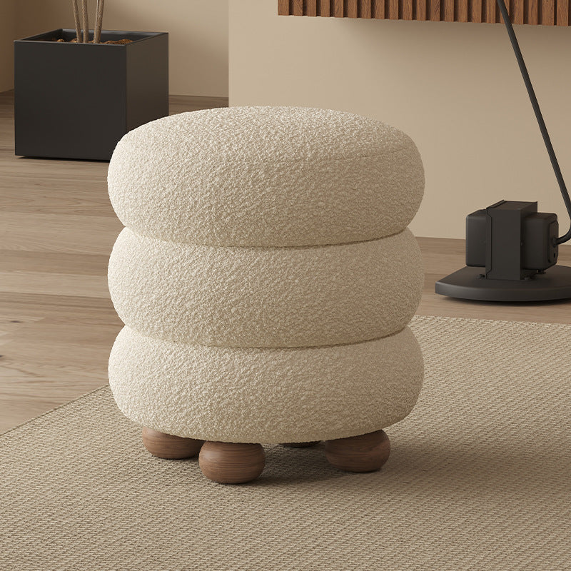 Nordic Candied-Haws Lambswool Solid Wood Backless Footstool