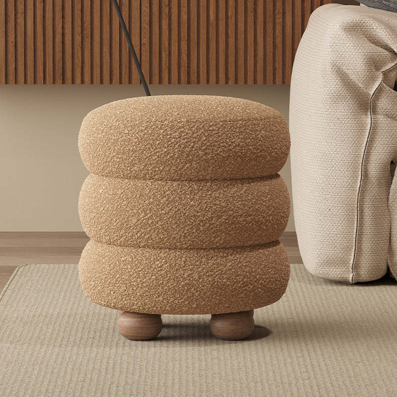 Nordic Candied-Haws Lambswool Solid Wood Backless Footstool