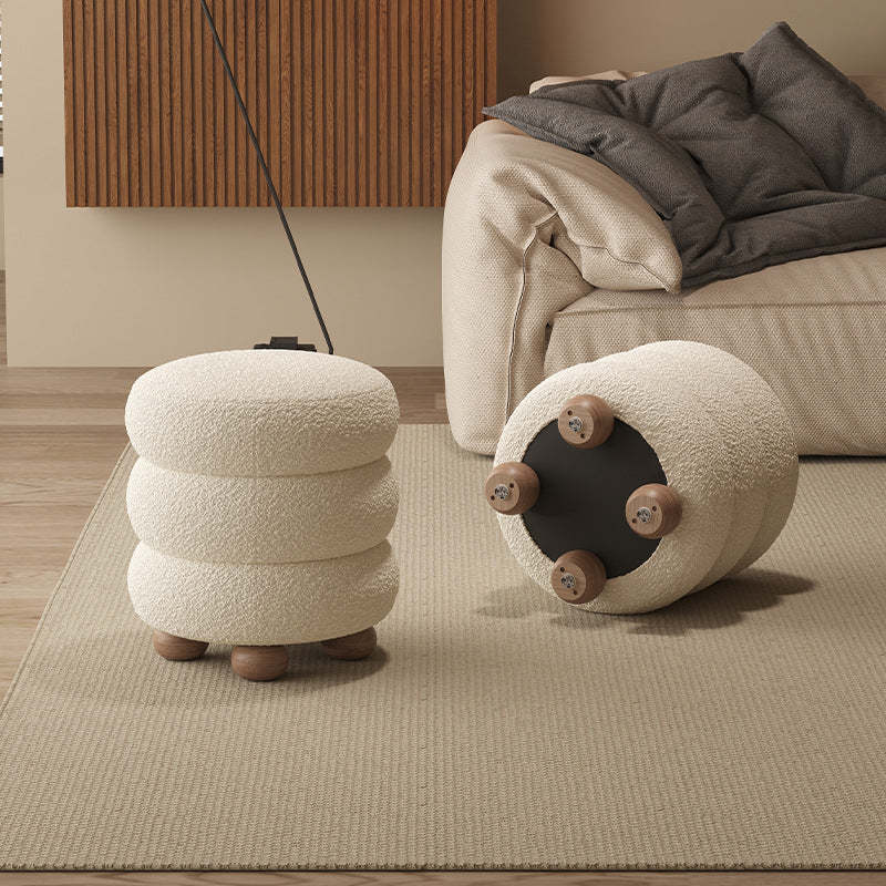 Nordic Candied-Haws Lambswool Solid Wood Backless Footstool — Khaki
