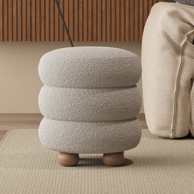 Nordic Candied-Haws Lambswool Solid Wood Backless Footstool