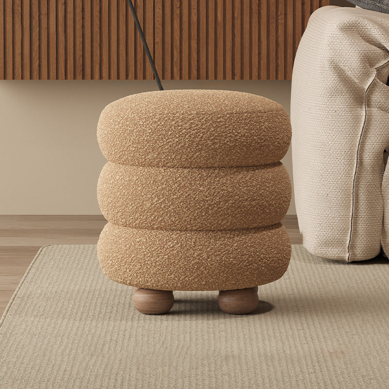 Nordic Candied-Haws Lambswool Solid Wood Backless Footstool