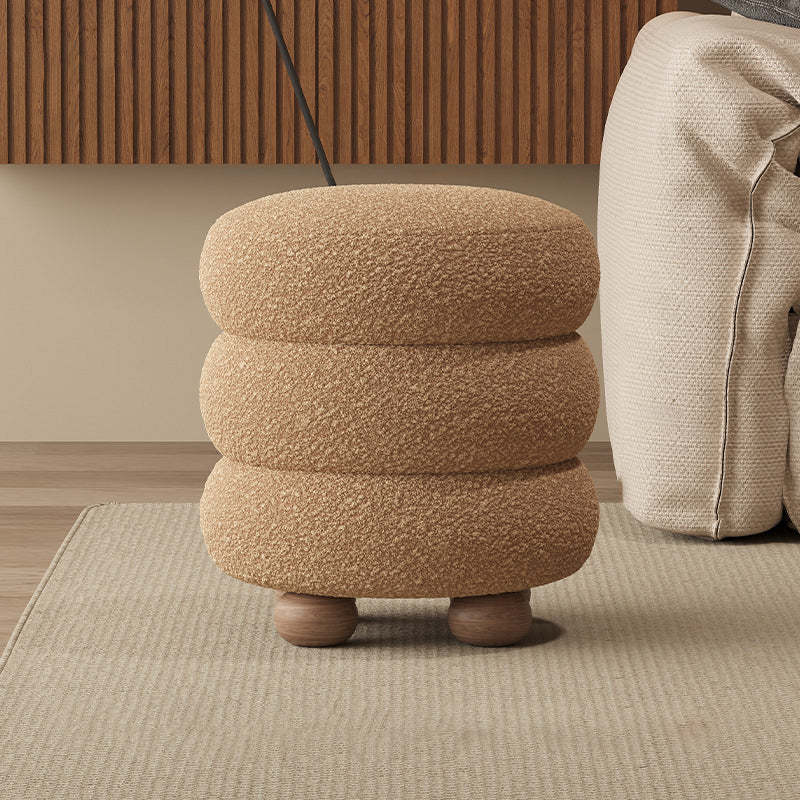 Nordic Candied-Haws Lambswool Solid Wood Backless Footstool