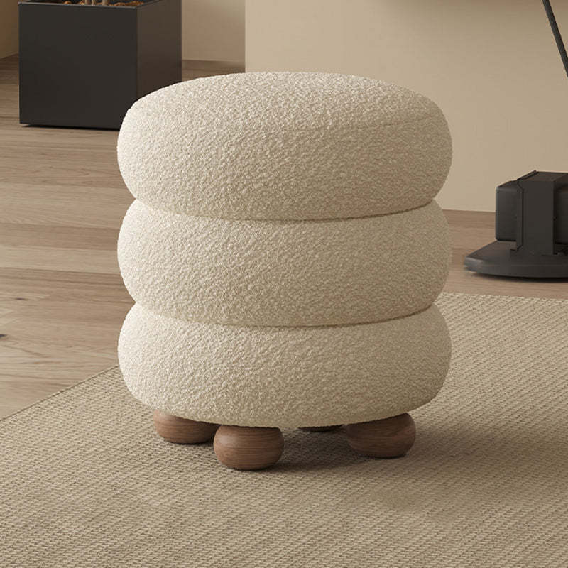 Nordic Candied-Haws Lambswool Solid Wood Backless Footstool