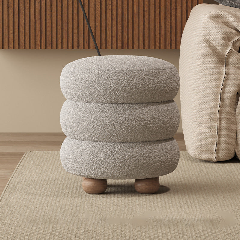 Nordic Candied-Haws Lambswool Solid Wood Backless Footstool