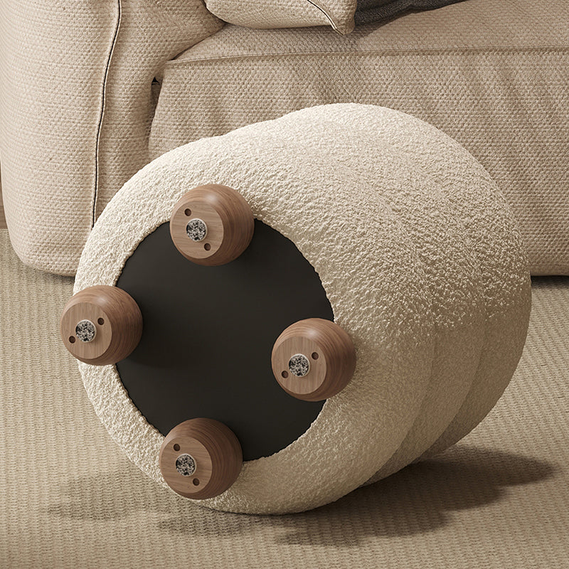 Nordic Candied-Haws Lambswool Solid Wood Backless Footstool — Pink
