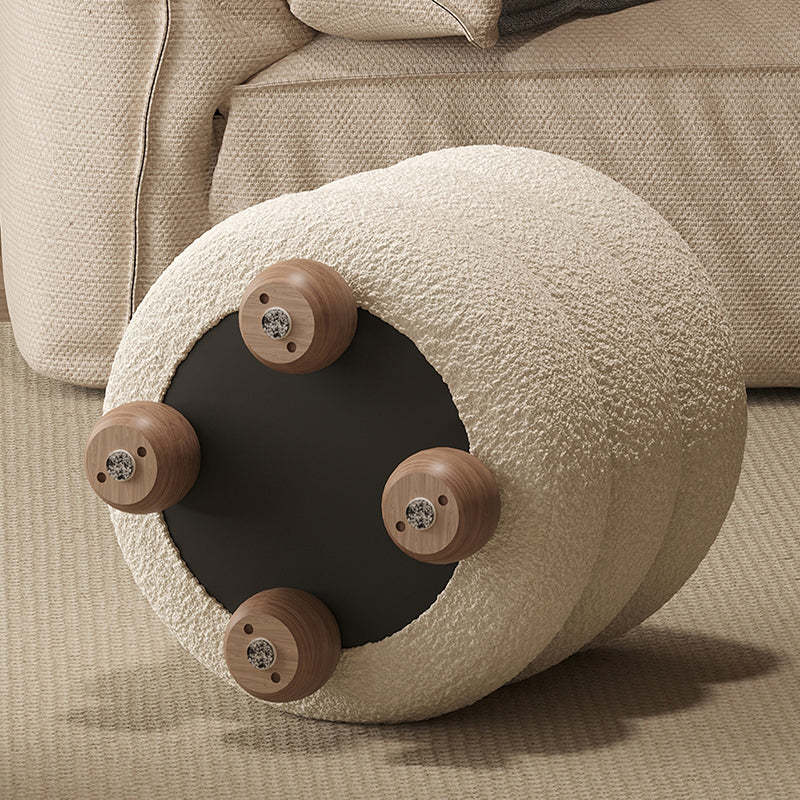 Nordic Candied-Haws Lambswool Solid Wood Backless Footstool — Pink