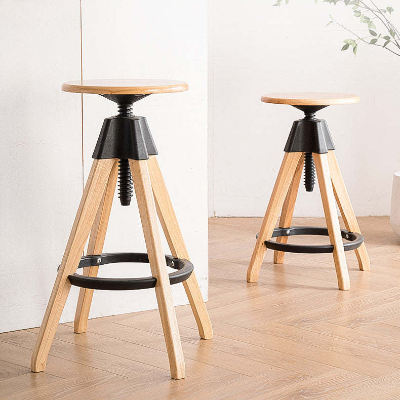 Rotatable Rubberwood Nylon Backless Bar Stool
