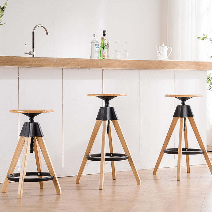Rotatable Rubberwood Nylon Backless Bar Stool