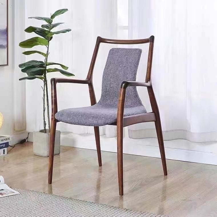 Nordic Ink Painting Fabric Ash Dining Chair — Walnut Color - Light Purple Gray