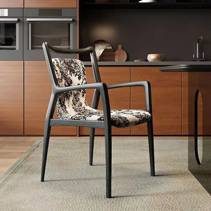 Nordic Ink Painting Fabric Ash Dining Chair — Black - Gray