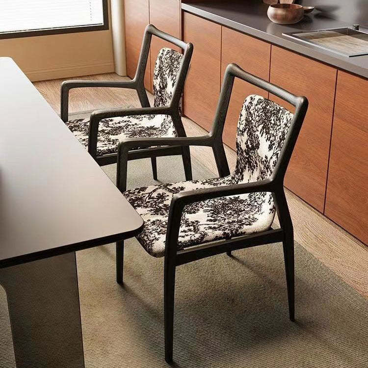 Nordic Ink Painting Fabric Ash Dining Chair — Black - Ink Painting