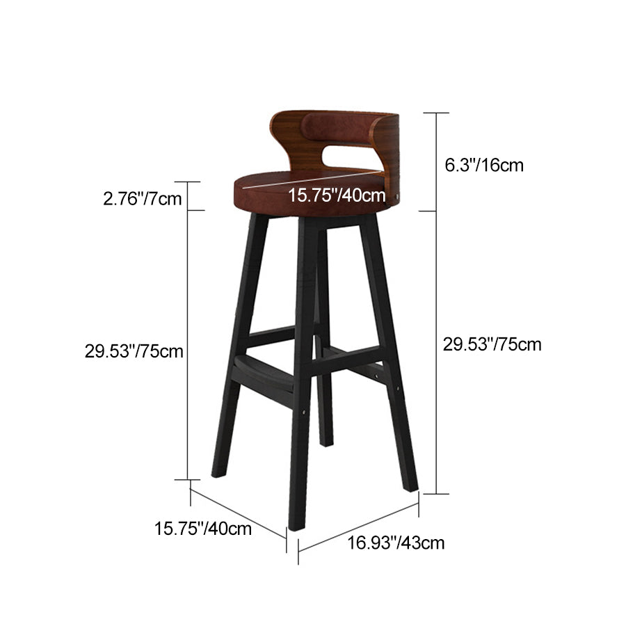 Nordic Fabric Leather Wood Bar Stool — Black - Brown Leather