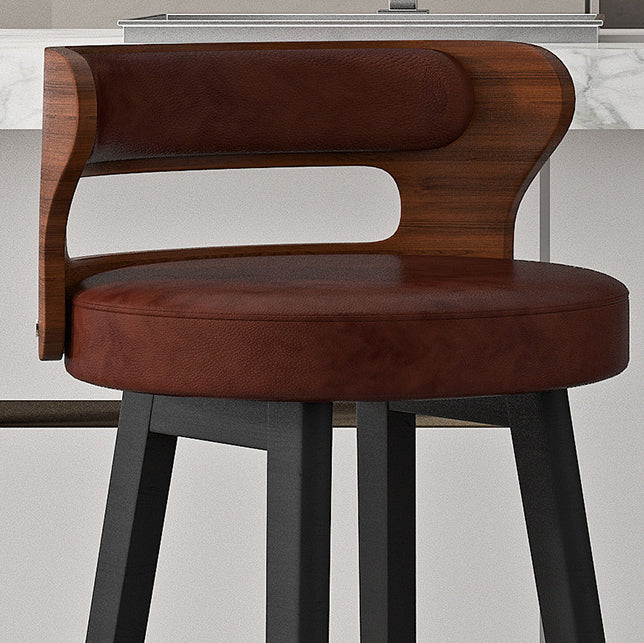 Nordic Fabric Leather Wood Bar Stool — Black - Black Leather