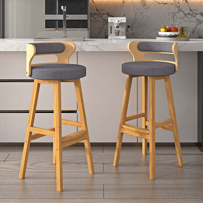 Nordic Fabric Leather Wood Bar Stool — Wood Color - Blue Fabric