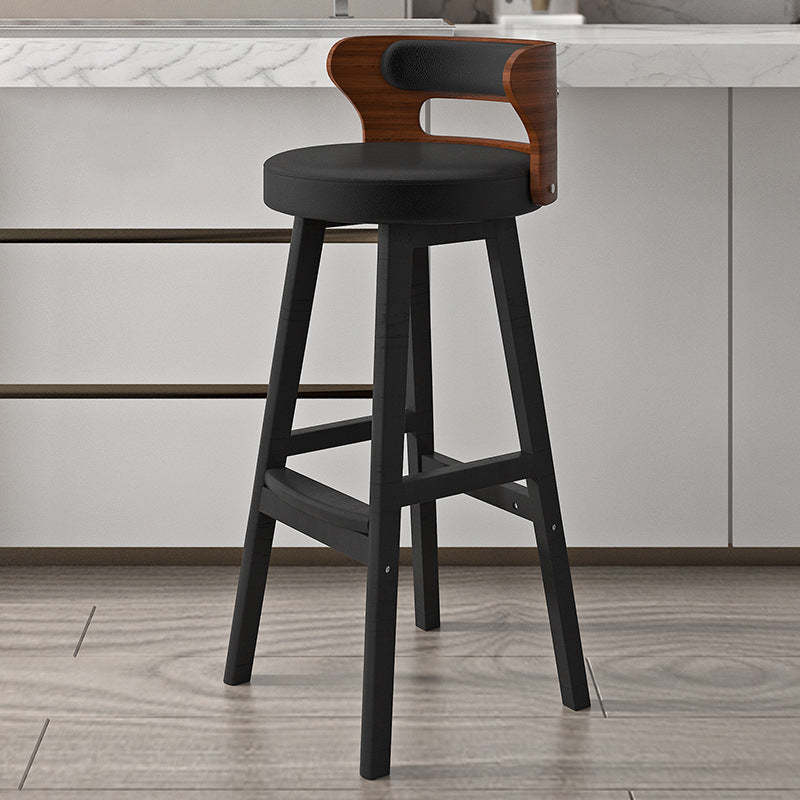 Leather bar & counter stools in wood — Genuine Leather / Black / Black
