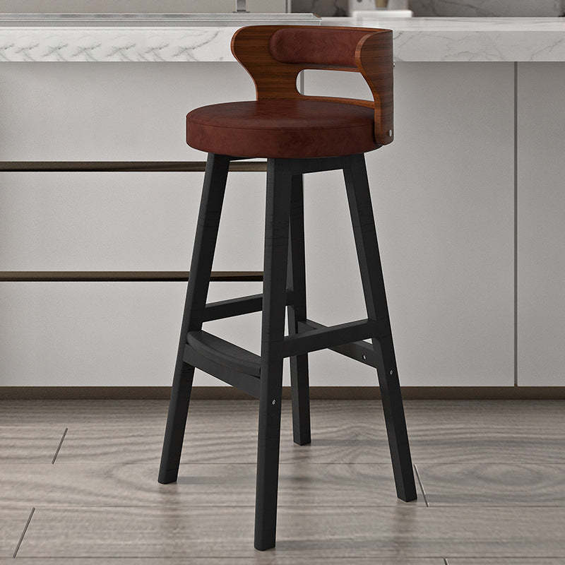 Wood leather bar & counter stools for dining room, Lighom — Genuine Leather / Brown / Black
