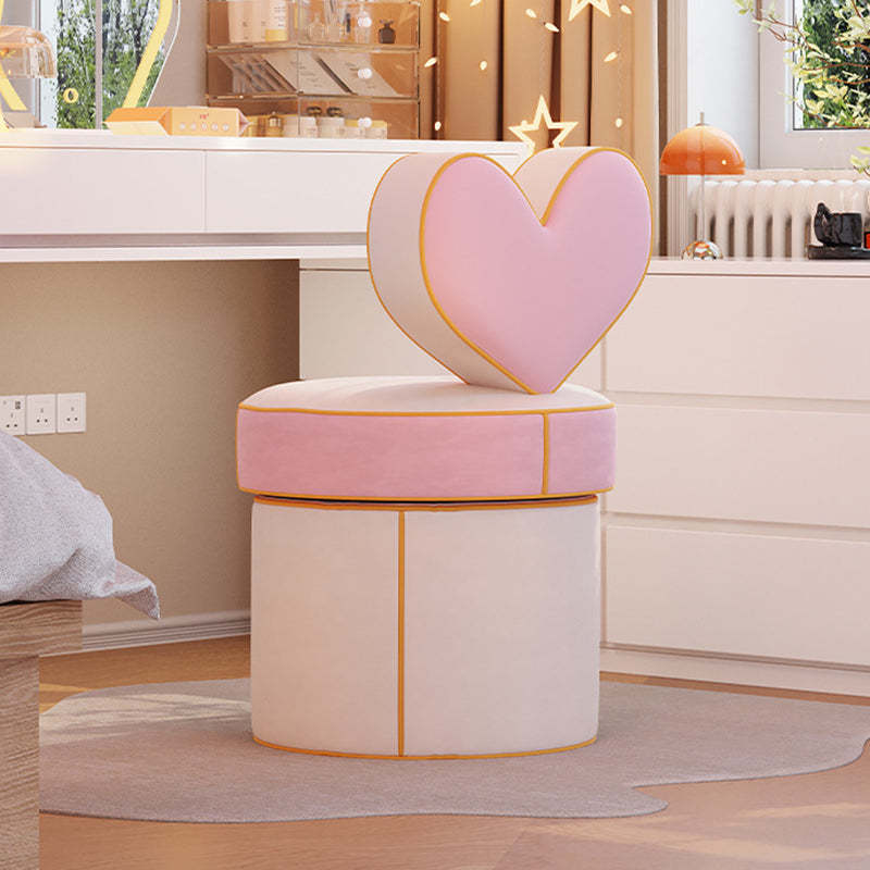 Nordic Cylinder Swivel Flannelette Pine Vanity Stool — Rotation / Off White + Pink
