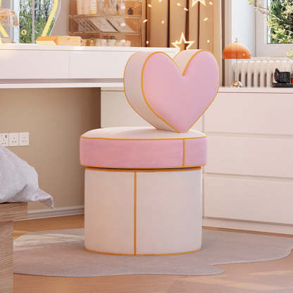 Nordic Cylinder Swivel Flannelette Pine Vanity Stool — Rotation / Off White + Pink