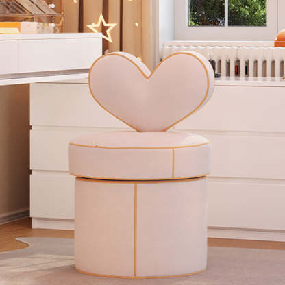 Nordic Cylinder Swivel Flannelette Pine Vanity Stool — Nonrotation / Off White + Gray